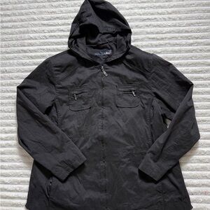 utex Women's Black Hooded Full Zip Mid-Length Jacket with Pockets L